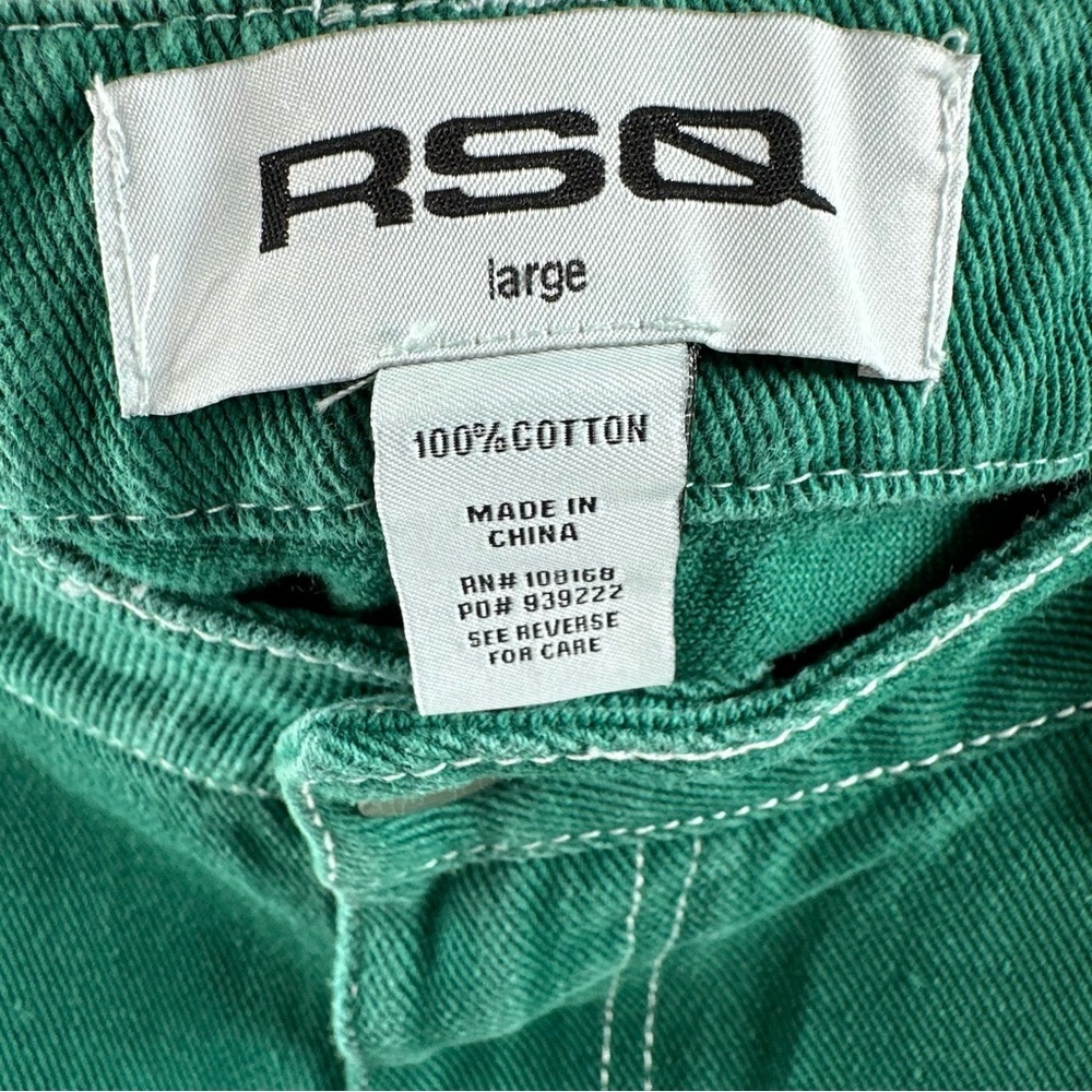 RSQ Emerald Green High Rise Wide Leg Dad Jeans Size Large 100% Cotton - Picture 4 of 6